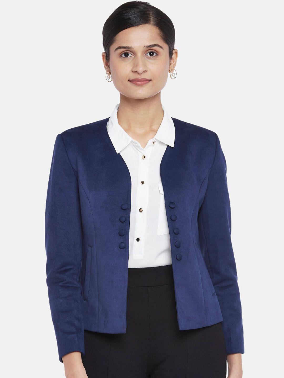 annabelle by pantaloons women navy blue open front jacket