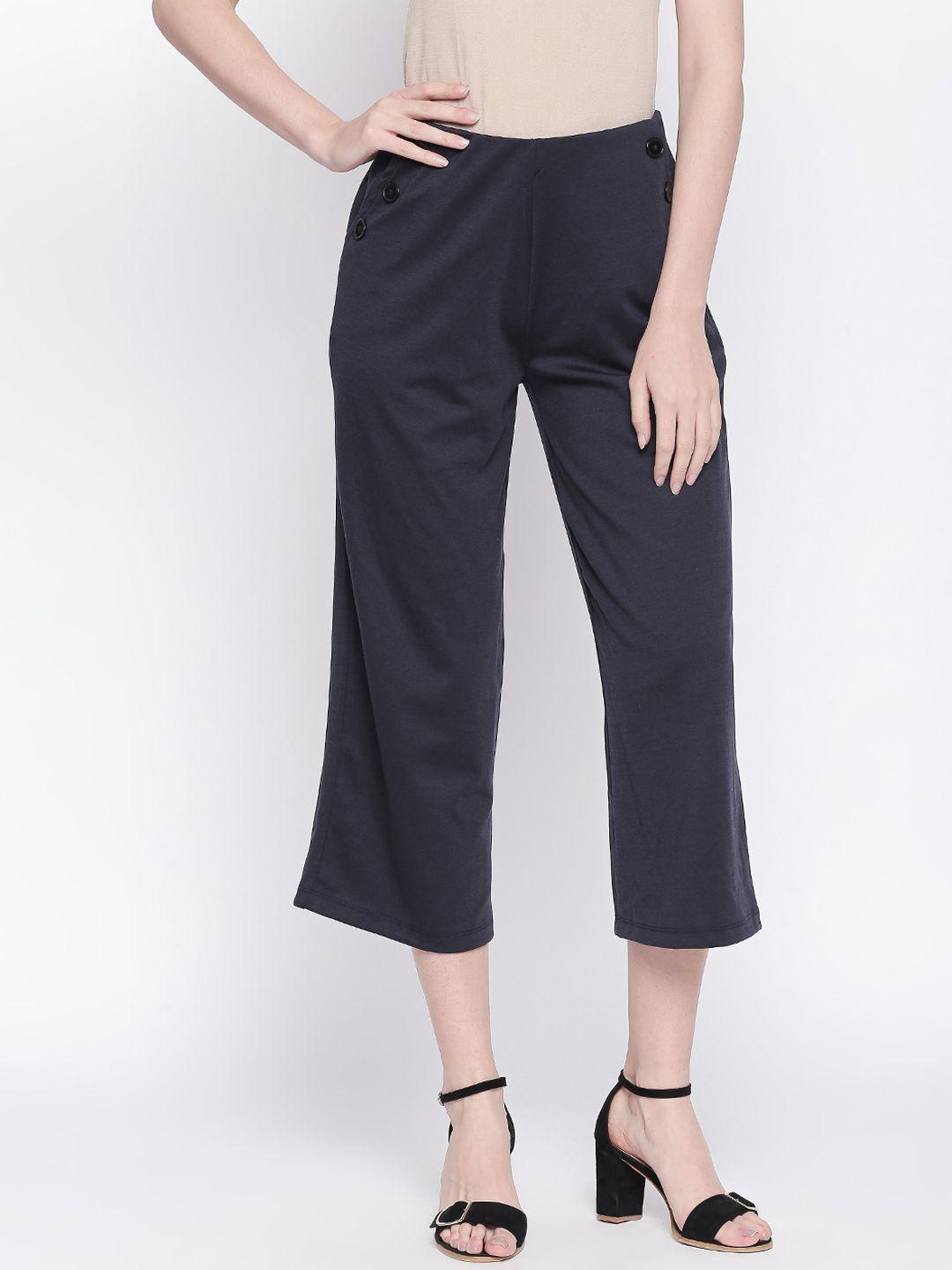 annabelle by pantaloons women navy blue regular fit solid culottes