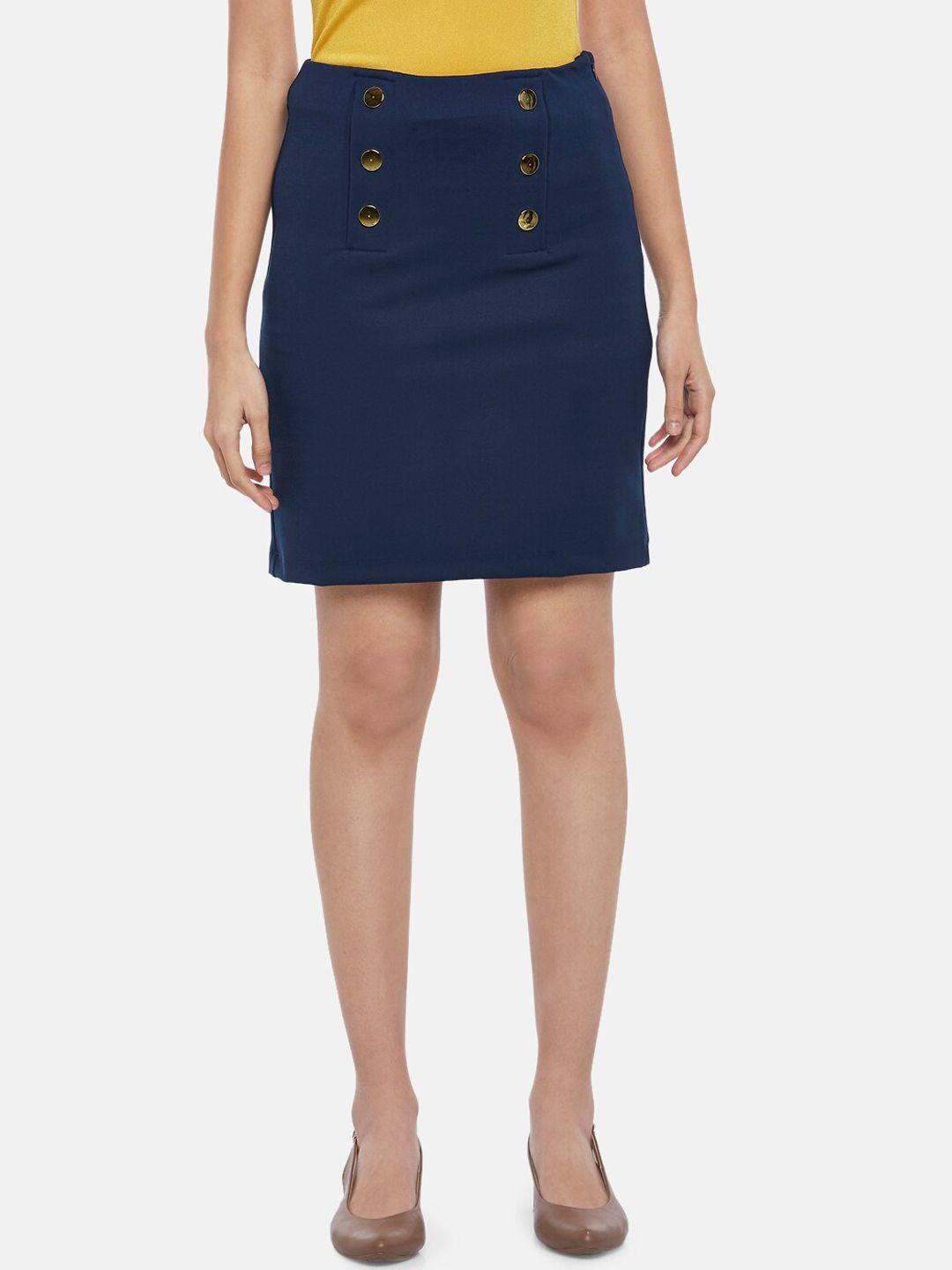 annabelle by pantaloons women navy blue solid pencil skirt