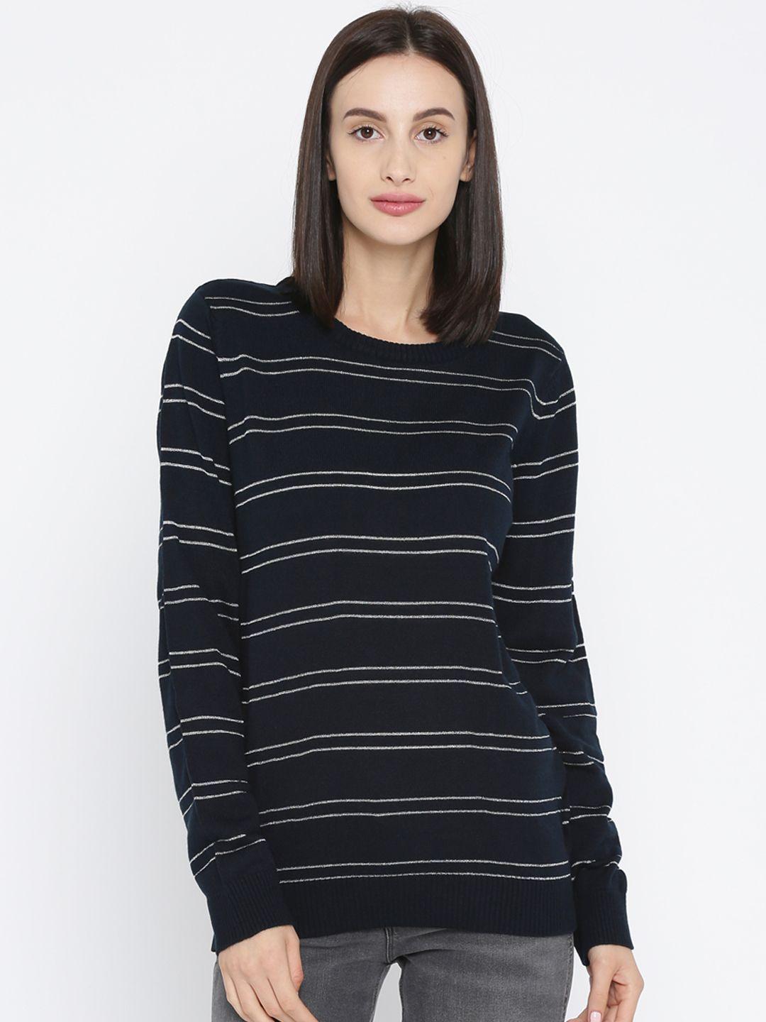 annabelle by pantaloons women navy blue striped pullover