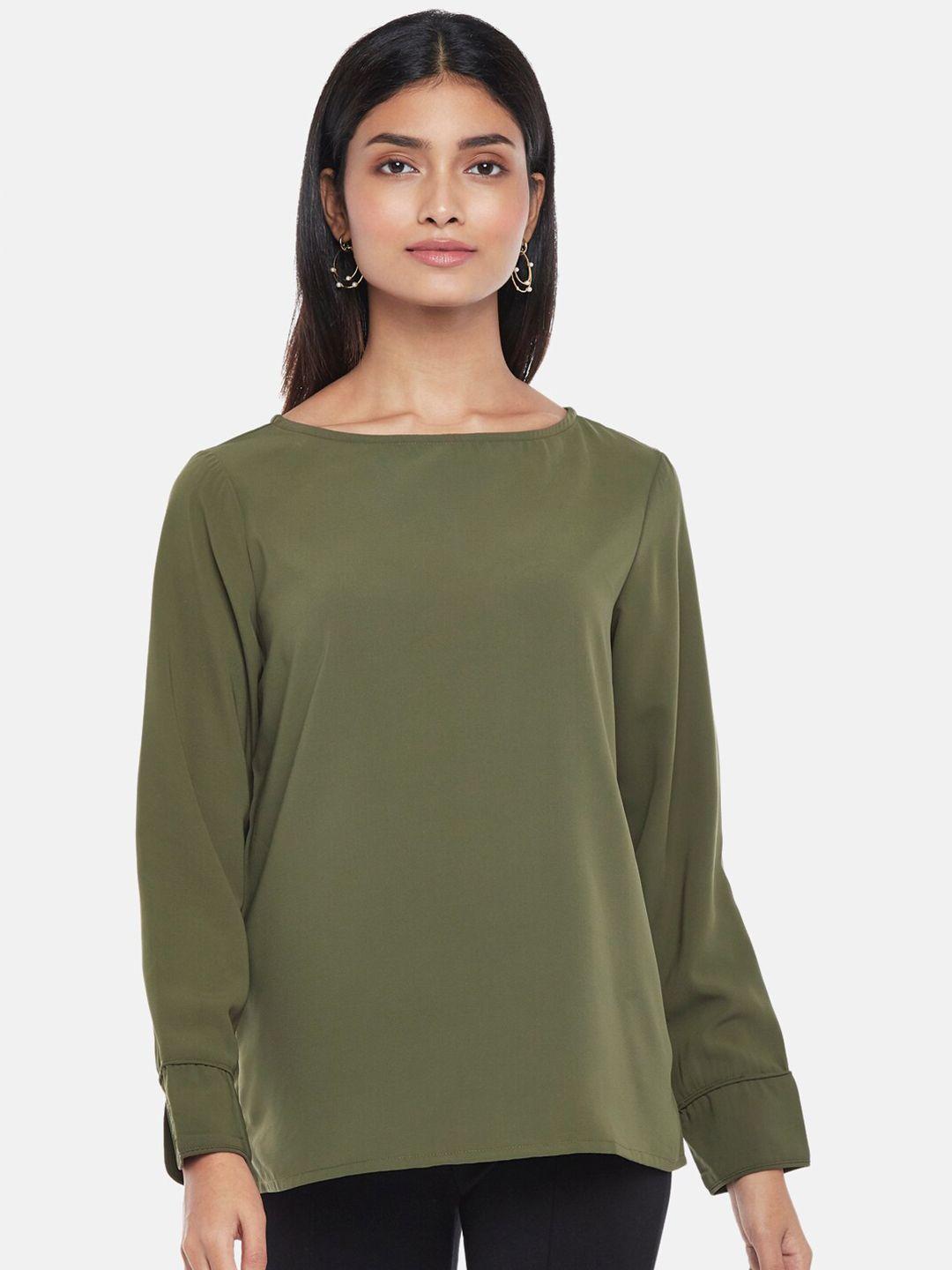 annabelle by pantaloons women olive green boat neck top