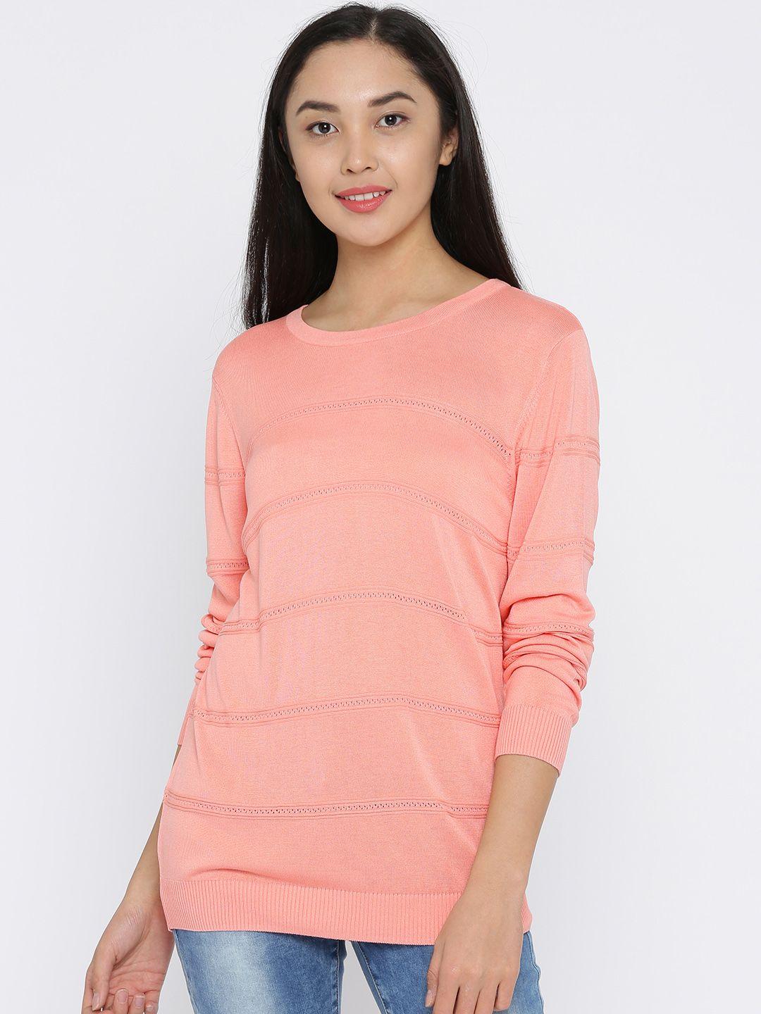 annabelle by pantaloons women peach self design pullover