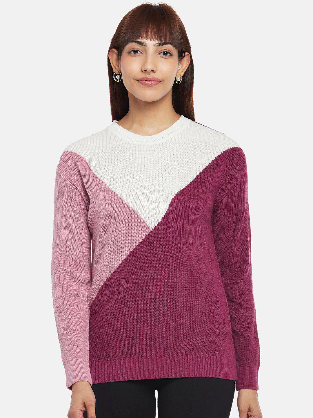 annabelle by pantaloons women pink & purple colourblocked pullover