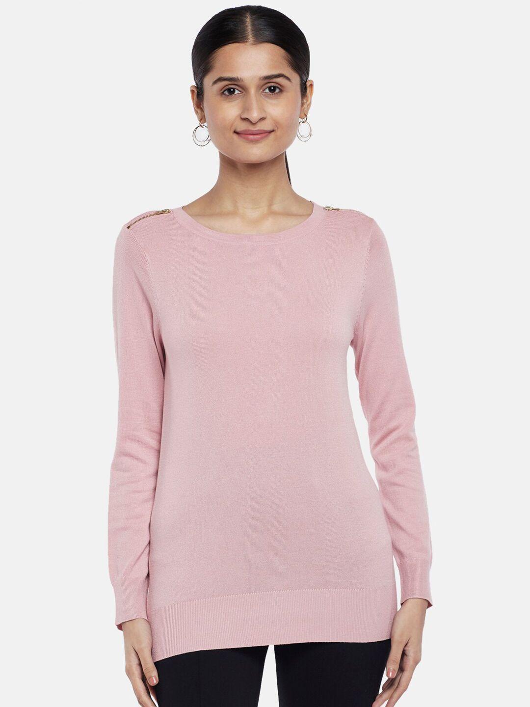 annabelle by pantaloons women pink long sleeves solid top