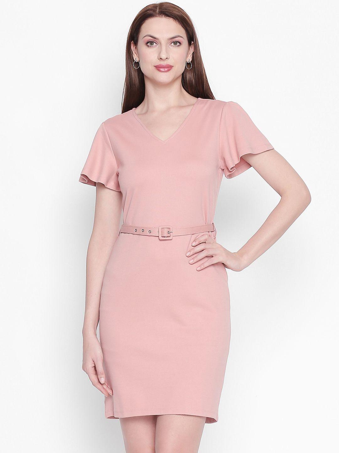 annabelle by pantaloons women pink solid sheath dress