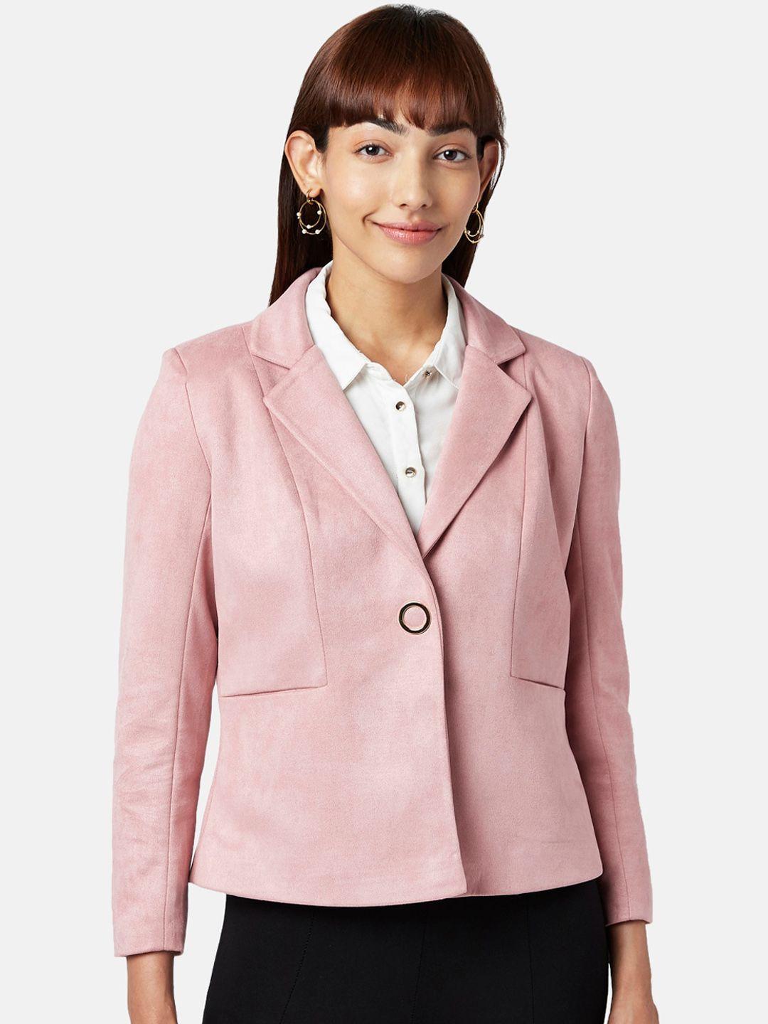 annabelle by pantaloons women pink solid tailored jacket