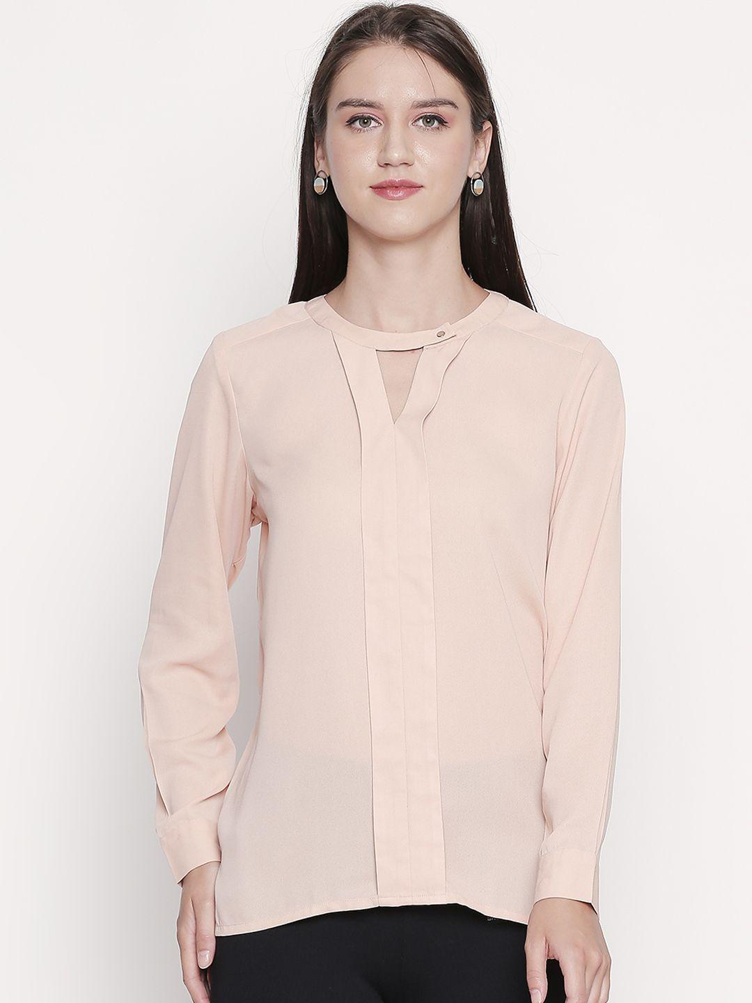 annabelle by pantaloons women salmon pink solid shirt style top