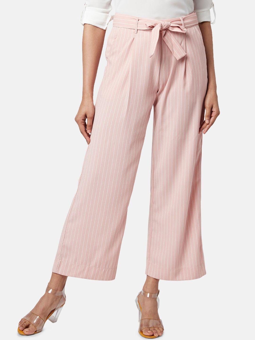 annabelle by pantaloons women striped high-rise pleated trousers