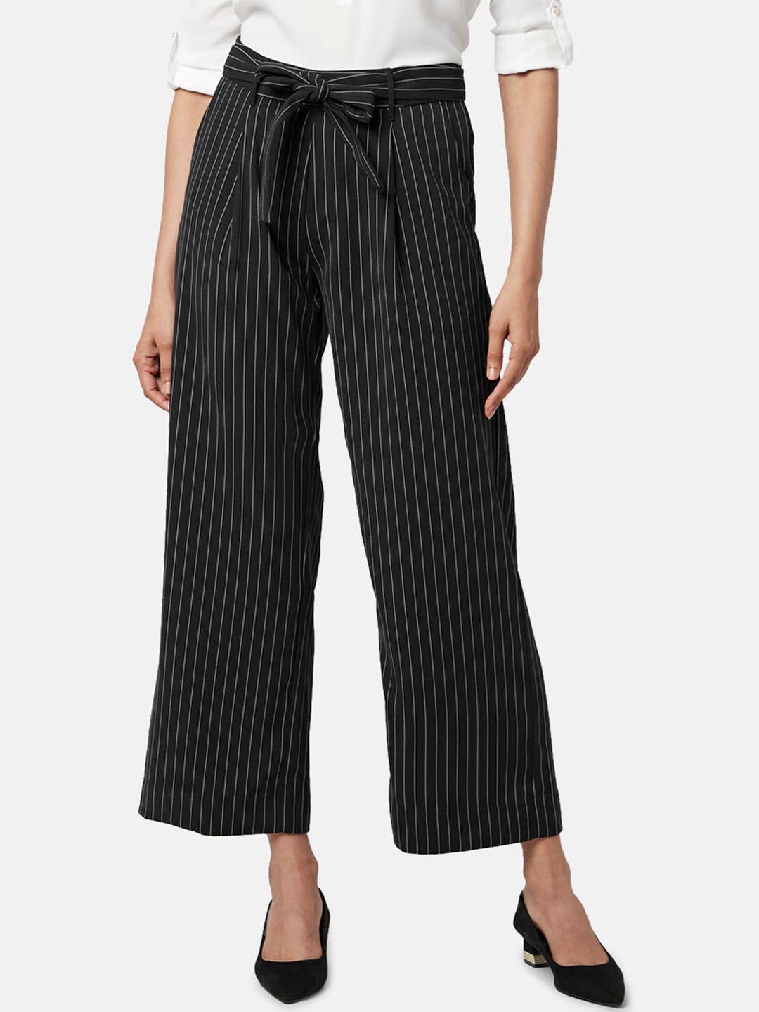 annabelle by pantaloons women striped high-rise trousers
