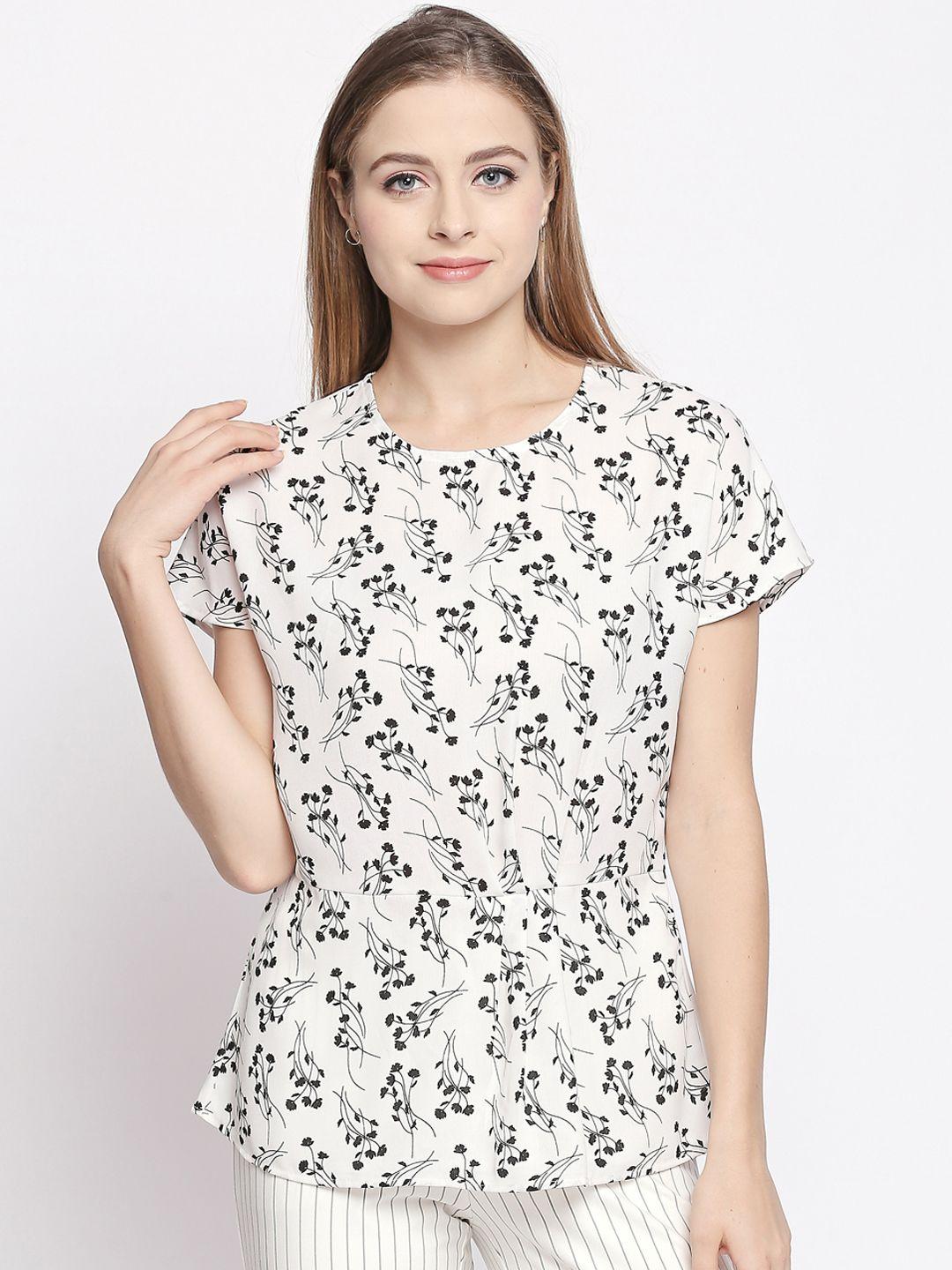annabelle by pantaloons women white & black floral printed top