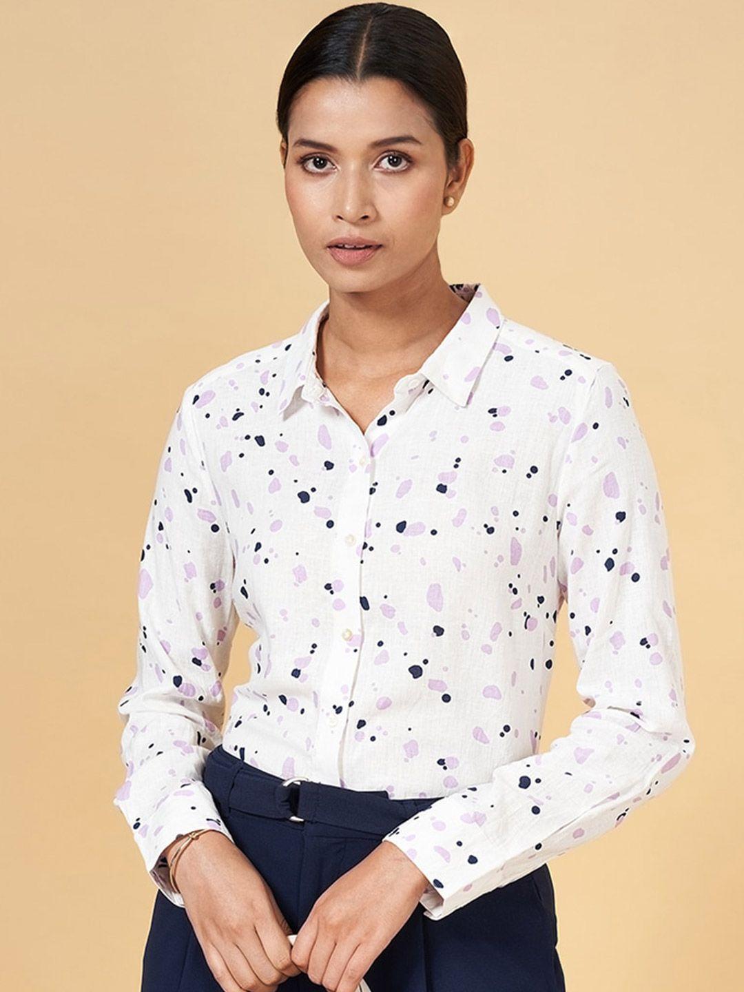 annabelle by pantaloons women white opaque printed formal shirt