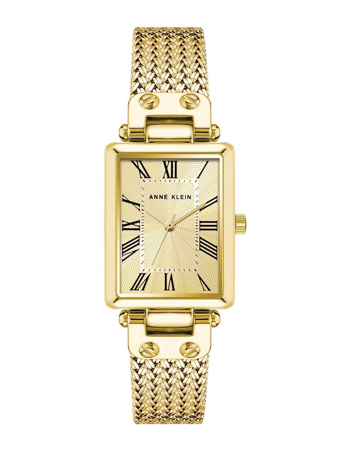 anne klein women gold-toned dial & gold toned bracelet style straps analogue watch ak3882chgb