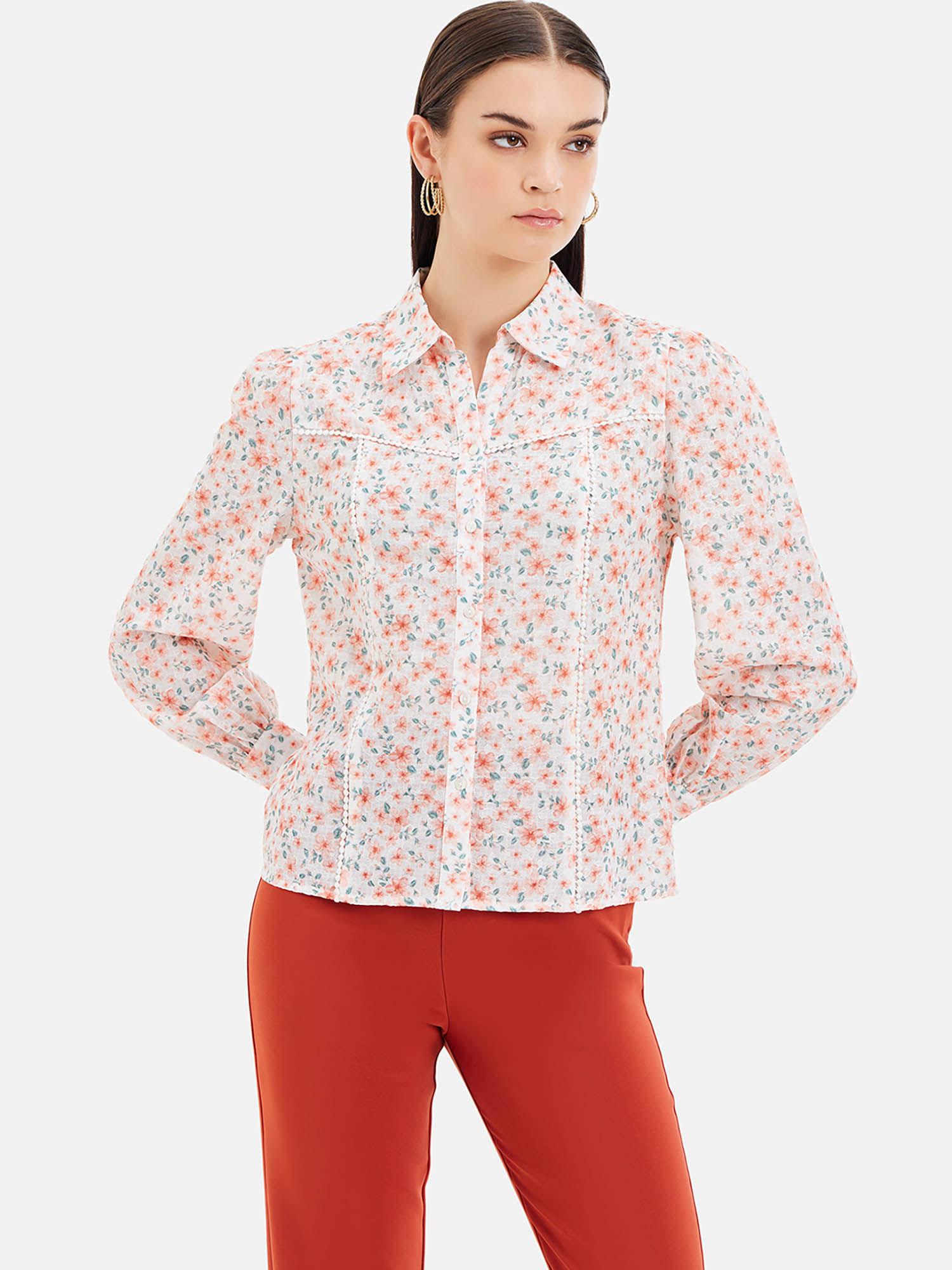 anne printed shirt with lace inserts