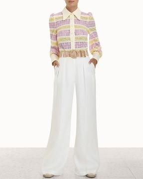 anneke pleated straight fit tuck pants with belt