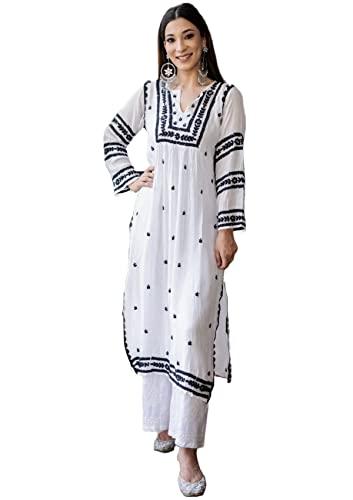 anni designer women's cotton blend embroidered straight kurta (stho-white-nw_4xl_white_xxxx-large)