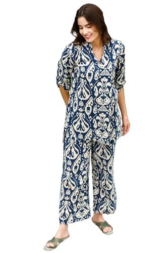 anni designer women's cotton blend mid thigh printed co-ord set (j111 blue co-ord_l_blue_large)