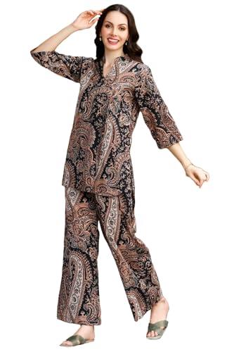 anni designer women's cotton blend mid thigh printed co-ord set (jid keri black co-ord_l_black_large)