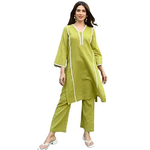 anni designer women's cotton blend solid ethnic co-ord set (thara mehandi_xxl_green_xx-large)