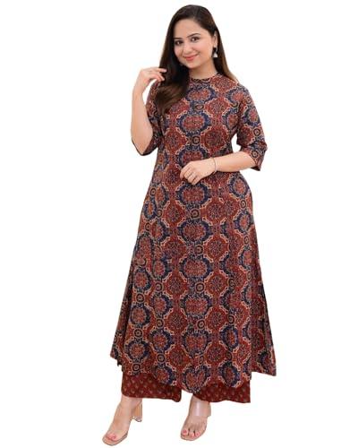 anni designer women's cotton blend straight printed kurta with palazzo (abp maroon-nw_3xl_wine_xxx-large)