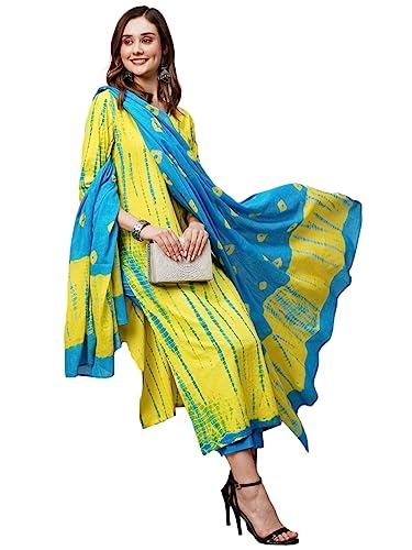 anni designer women's cotton blend straight printed kurta with pant & dupatta (kayke yellow-nw_xl_yellow_x-large)