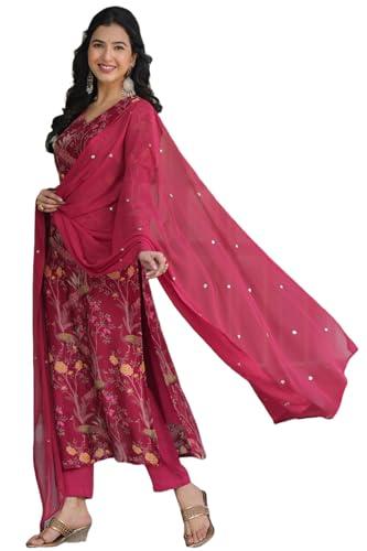 anni designer women's cotton blend straight printed kurta with pant & dupatta (shoko red_l_red_large)