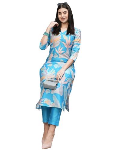 anni designer women's cotton blend straight printed kurta with pant (jonaki blue_xl_blue_x-large)