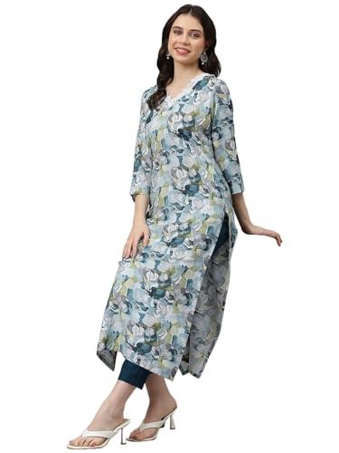 anni designer women's cotton blend straight printed kurta with pant (southz blue-nw_l_blue_large)