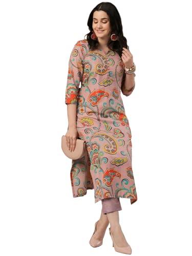 anni designer women's cotton blend straight printed kurta with pant (tinka peach_s_peach_small)