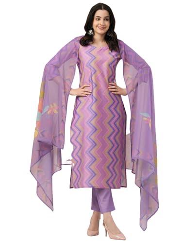 anni designer women's rayon blend straight printed kurta with pant & dupatta (zaggu purple_l_purple_large)