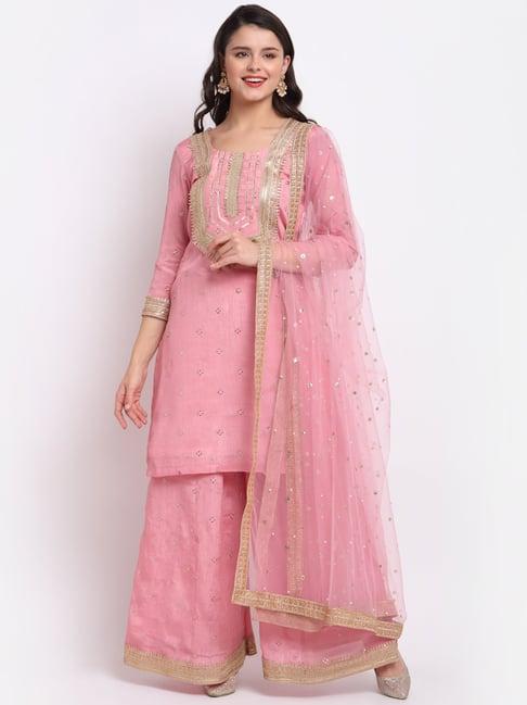 anokherang pink embellished kurta with palazzo & dupatta