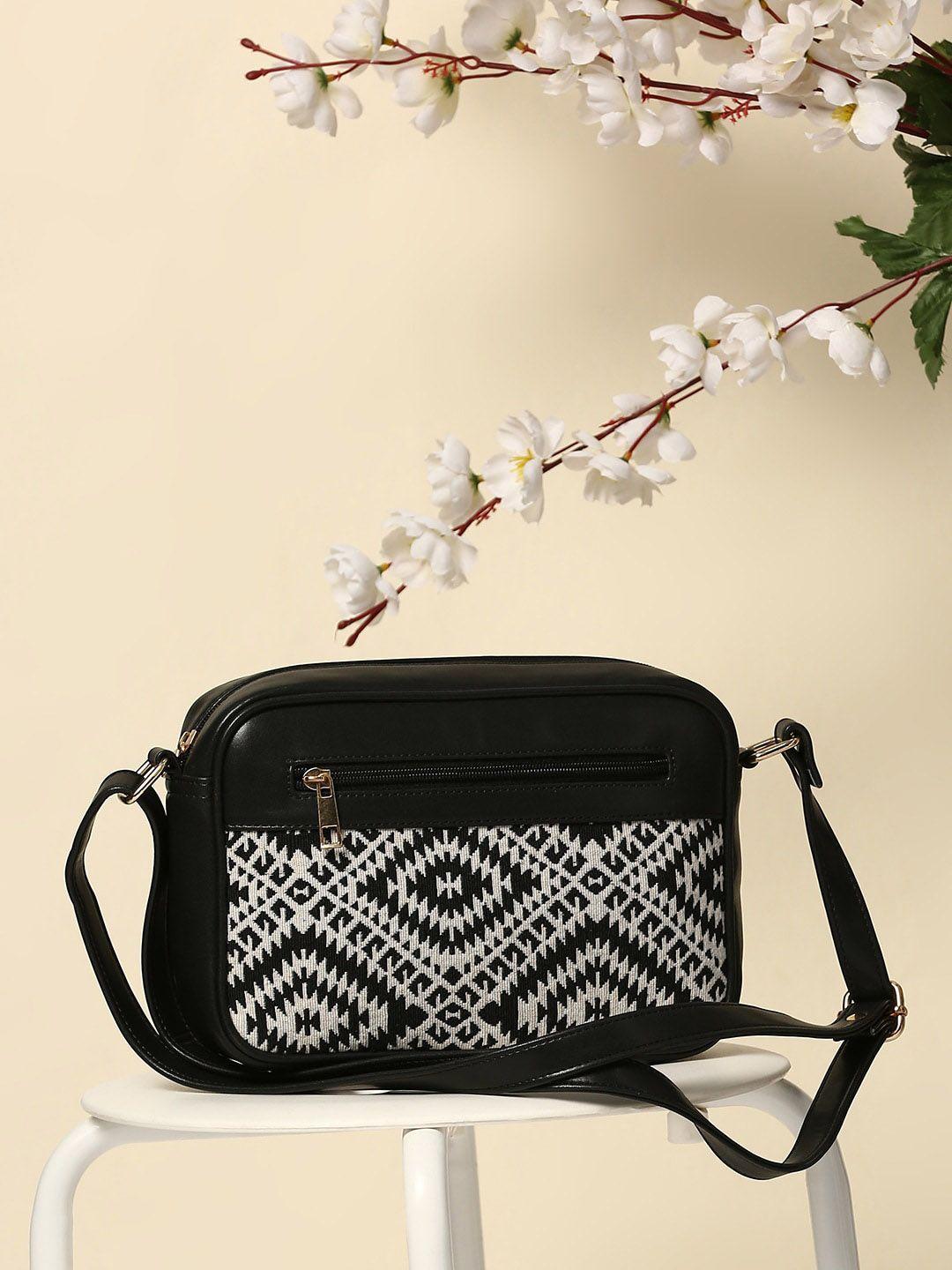 anouk black textured structured sling bag