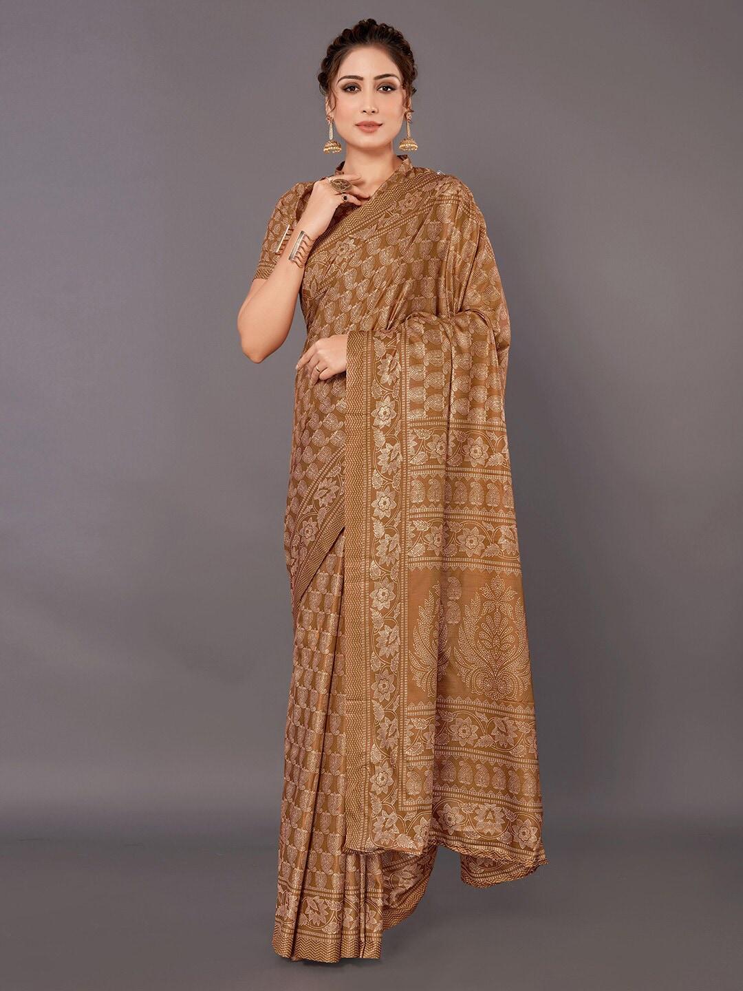 anouk brown ethnic motifs printed bagh saree
