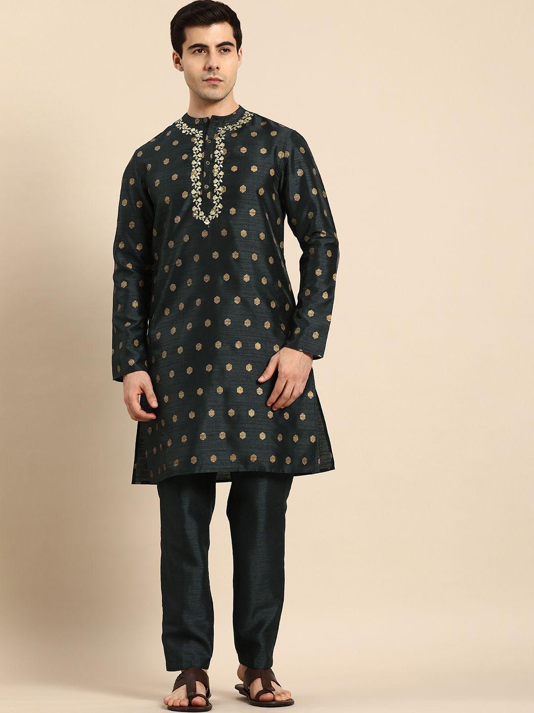 anouk embroidered straight geometric printed kurta with trousers