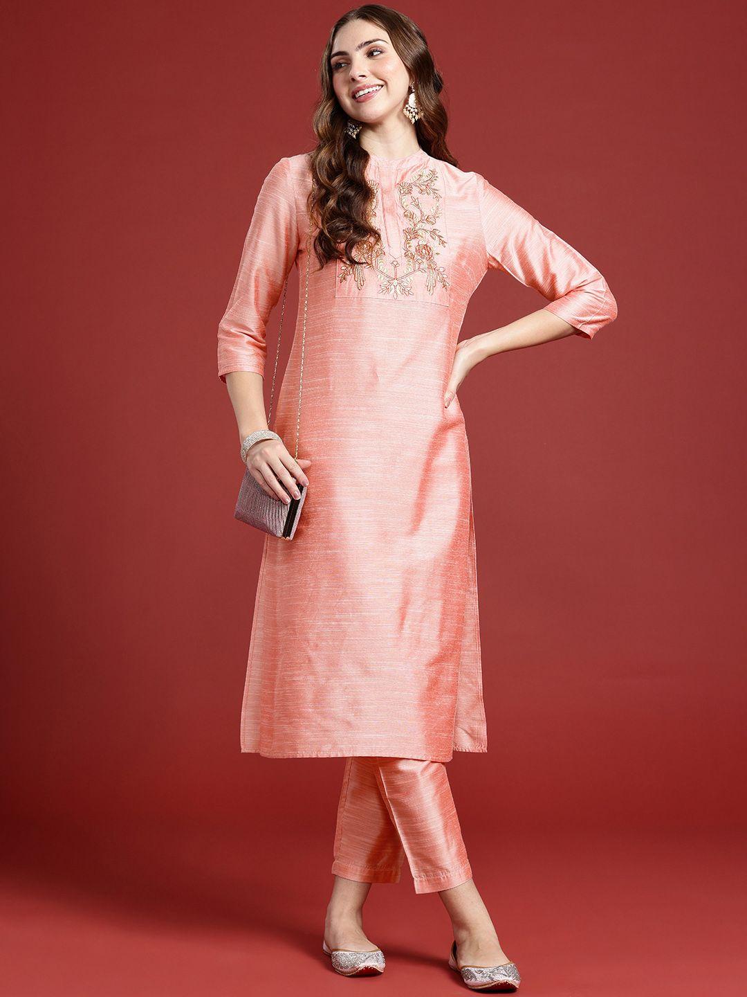 anouk ethnic motifs embroidered kurta with trousers