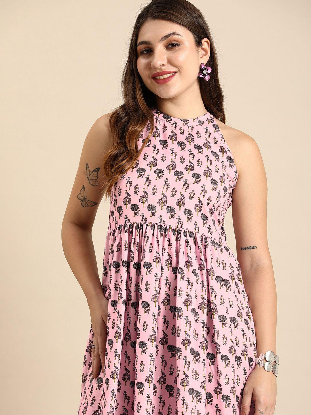 anouk ethnic motifs printed halter neck a-line dress
