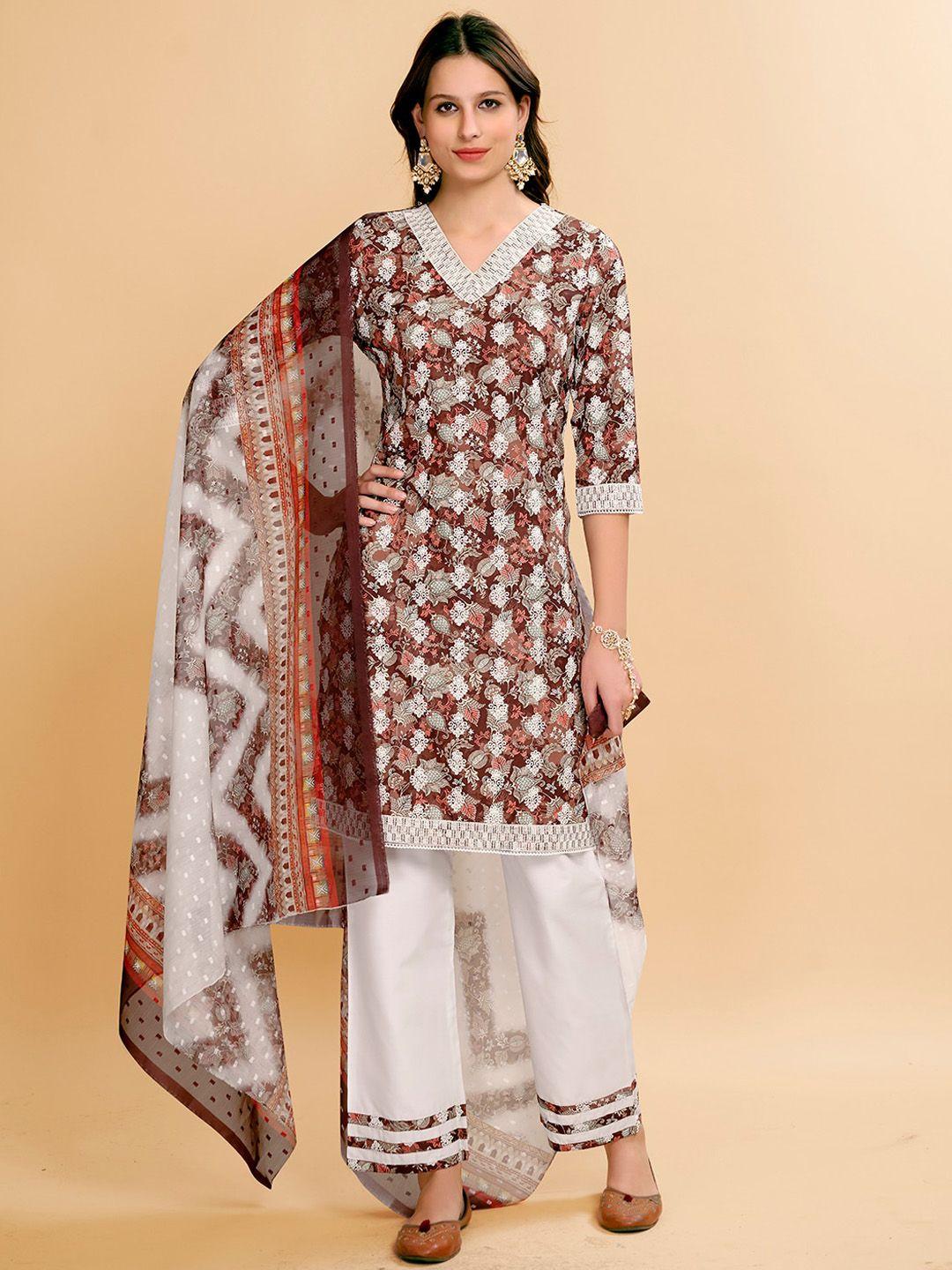 anouk ethnic motifs printed regular thread work kurta with palazzos & dupatta