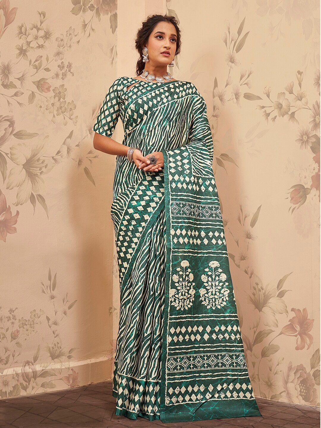 anouk ethnic motifs printed silk blend block print saree