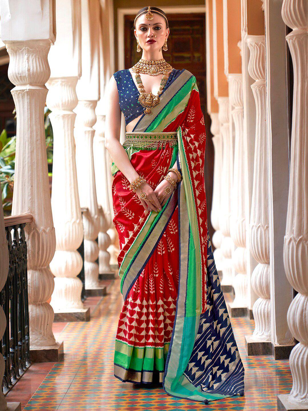 anouk ethnic motifs woven design zari silk blend ikat saree
