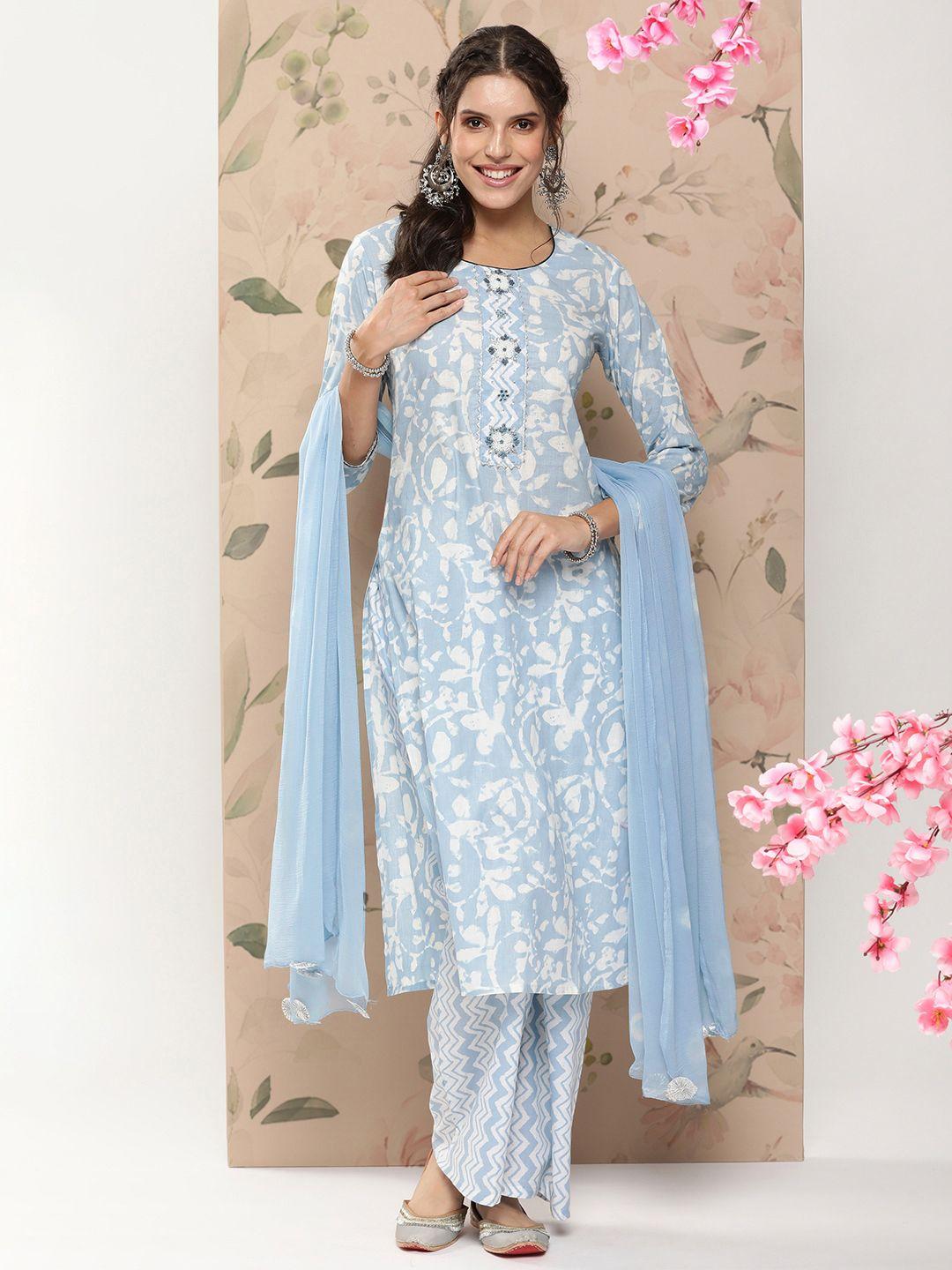 anouk floral embroidered gotta patti pure cotton kurta with palazzos & with dupatta