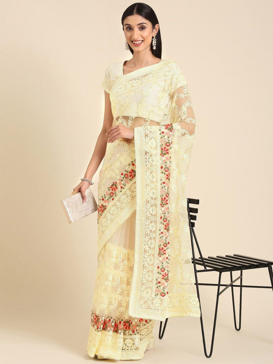 anouk floral embroidered stones-studded net saree