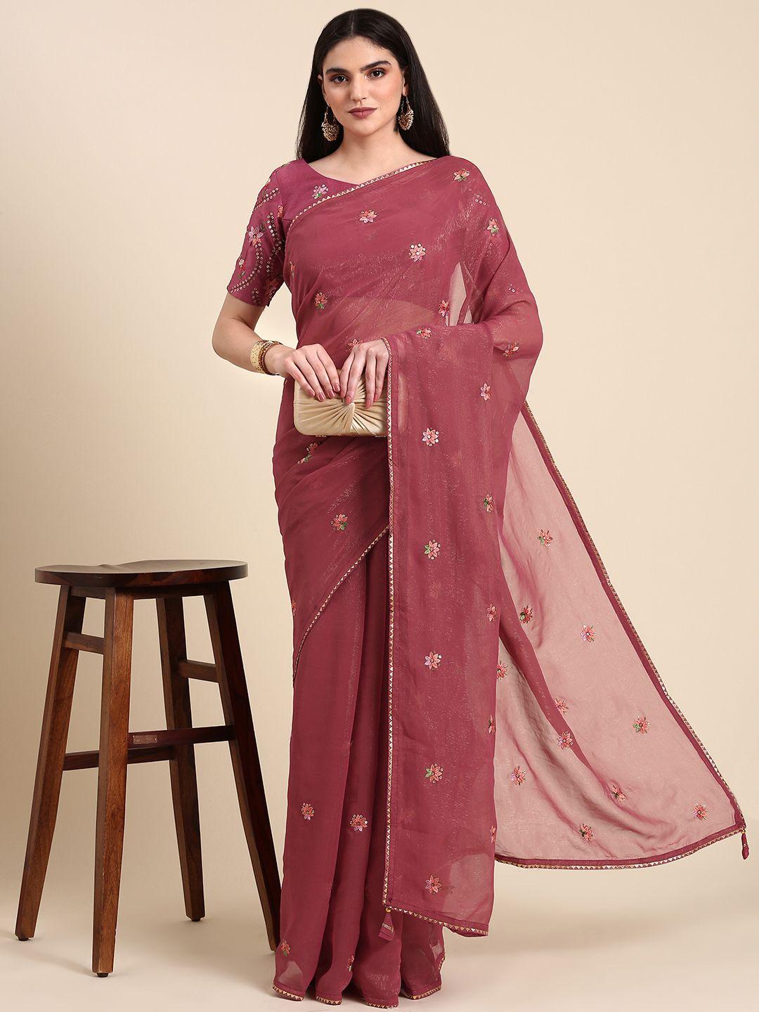 anouk floral sequinned silk blend saree