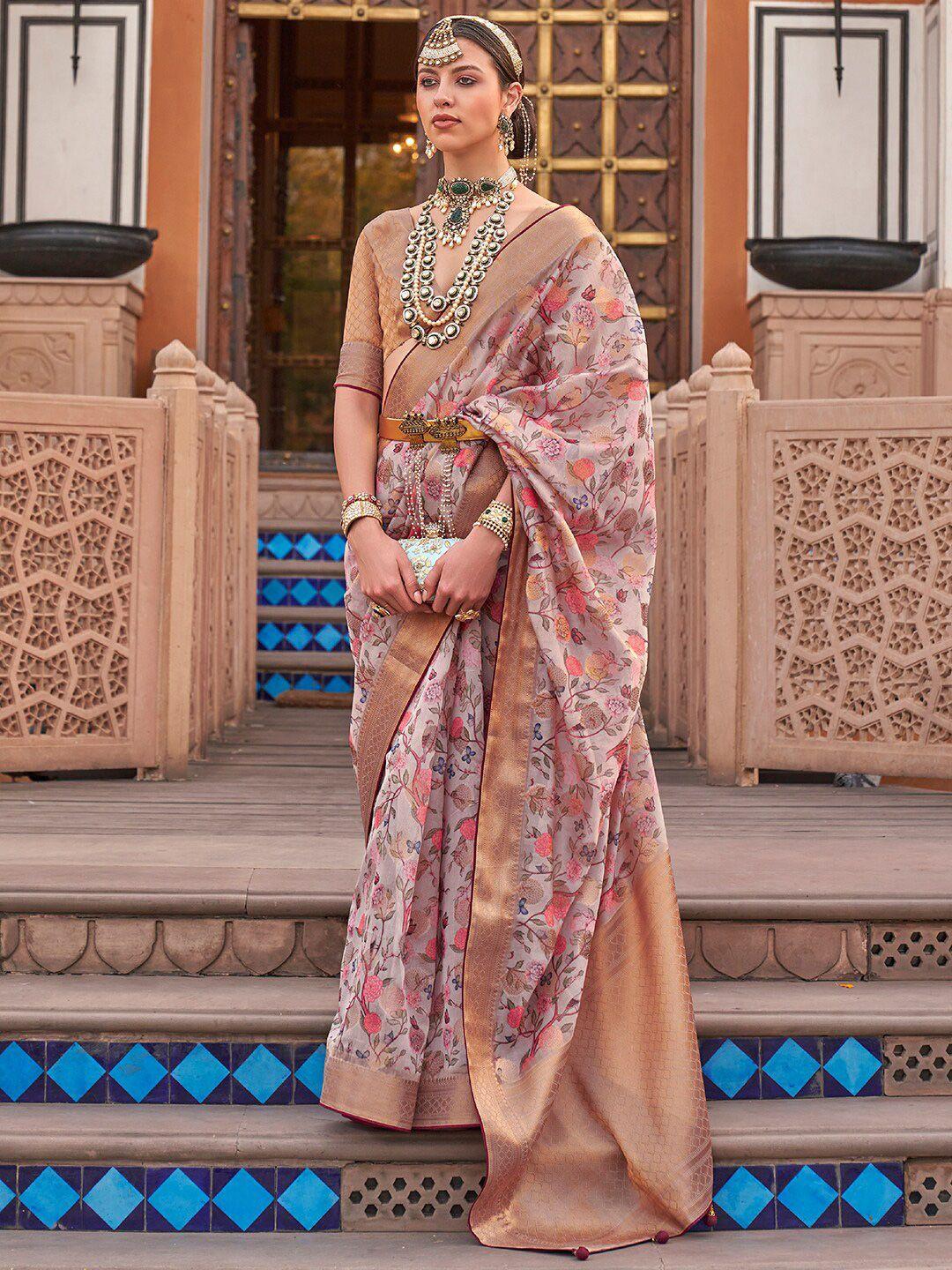 anouk floral woven design zari organza banarasi saree