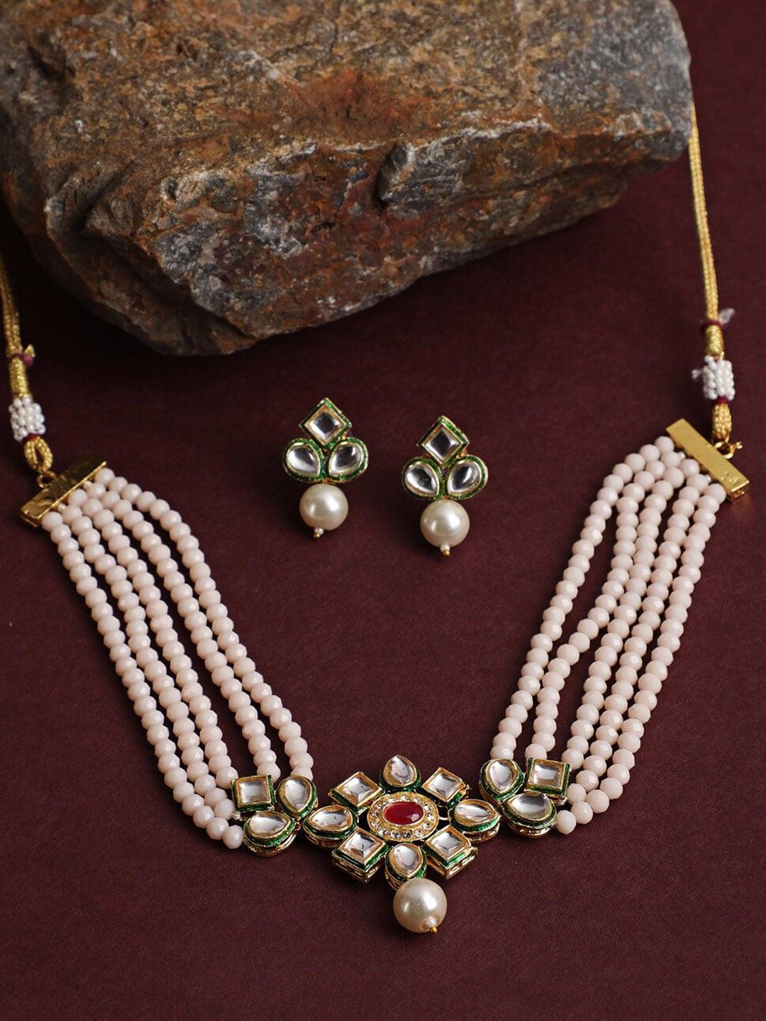 anouk gold-plated & pink kundan-studded jewellery set