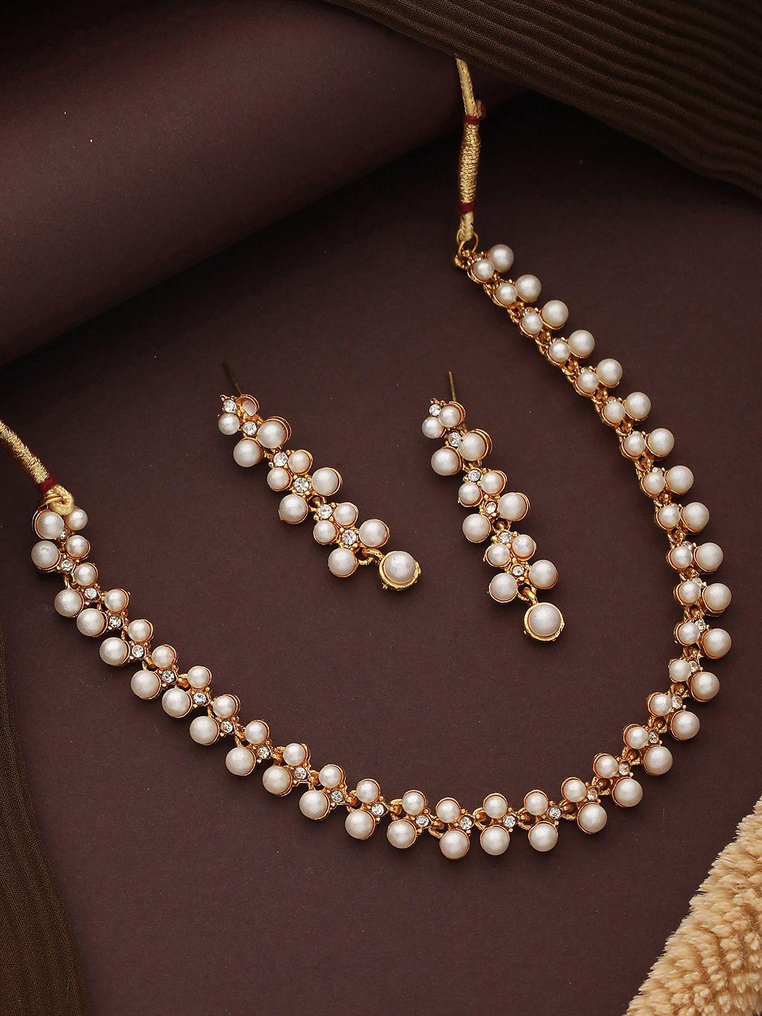 anouk gold-plated artificial beads-beaded necklace & earrings