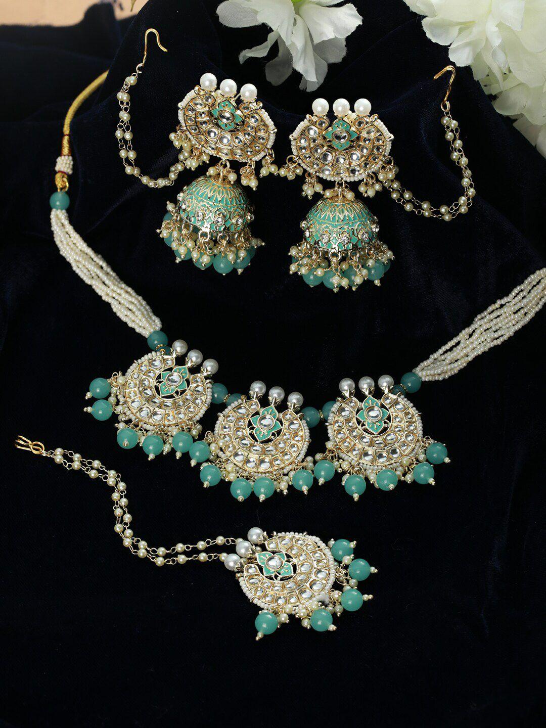 anouk gold-plated kundan studded & beaded jewellery set
