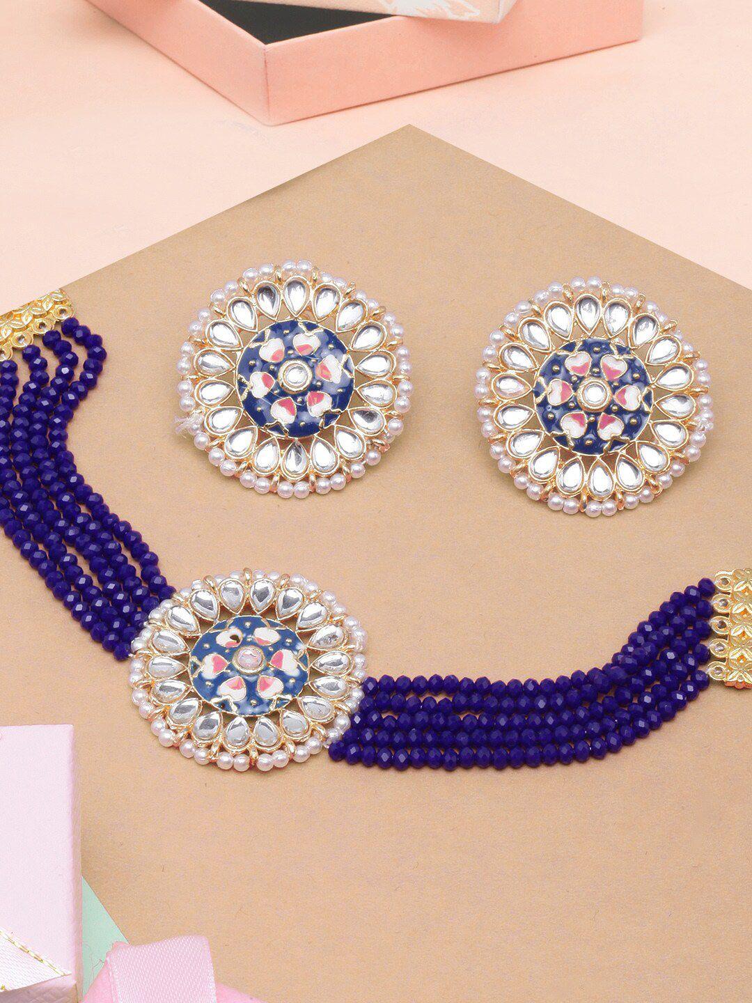 anouk gold-plated kundan-studded & artificial beads jewellery set