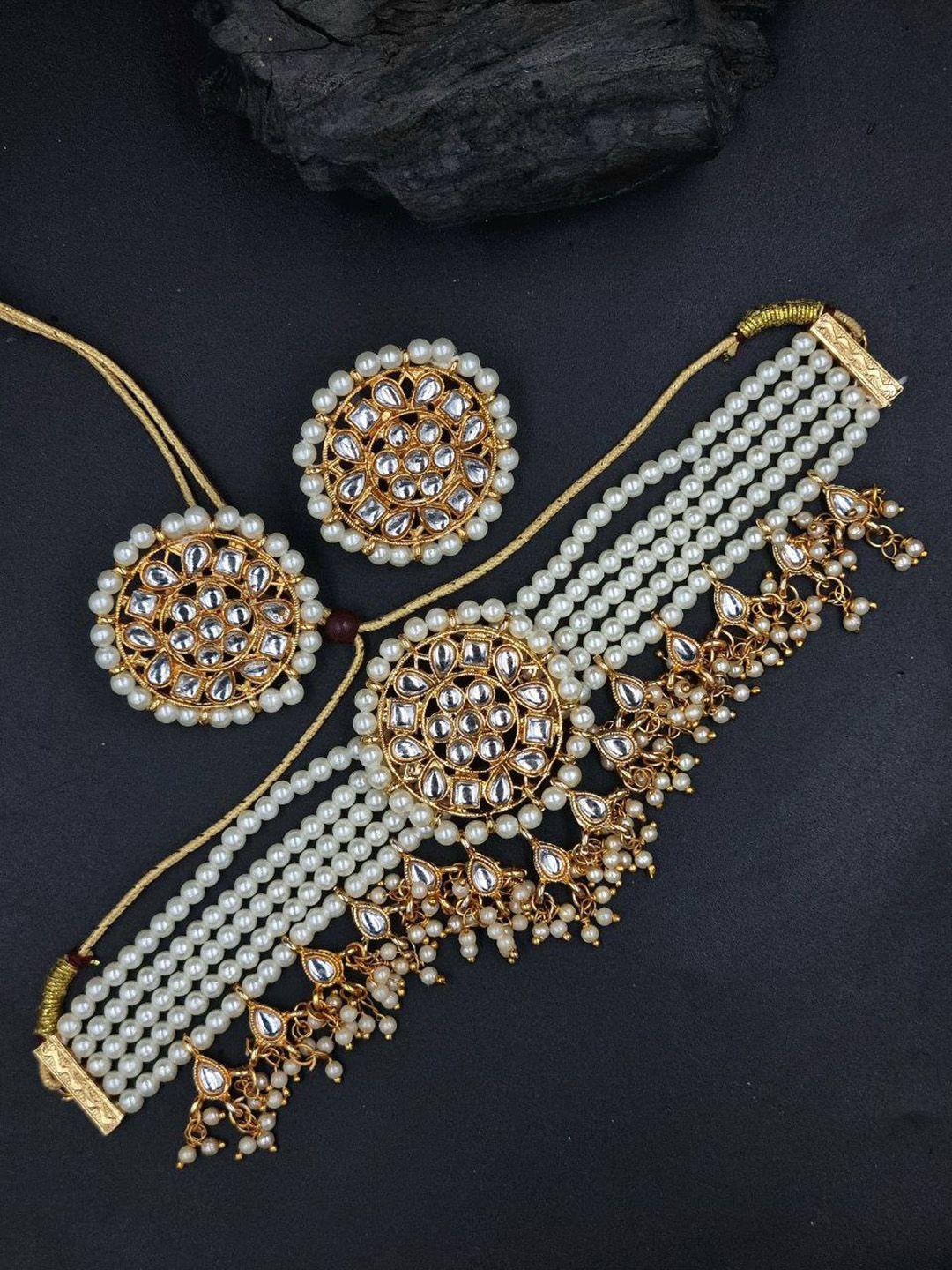 anouk gold-plated kundan-studded & pearl beaded jewellery set