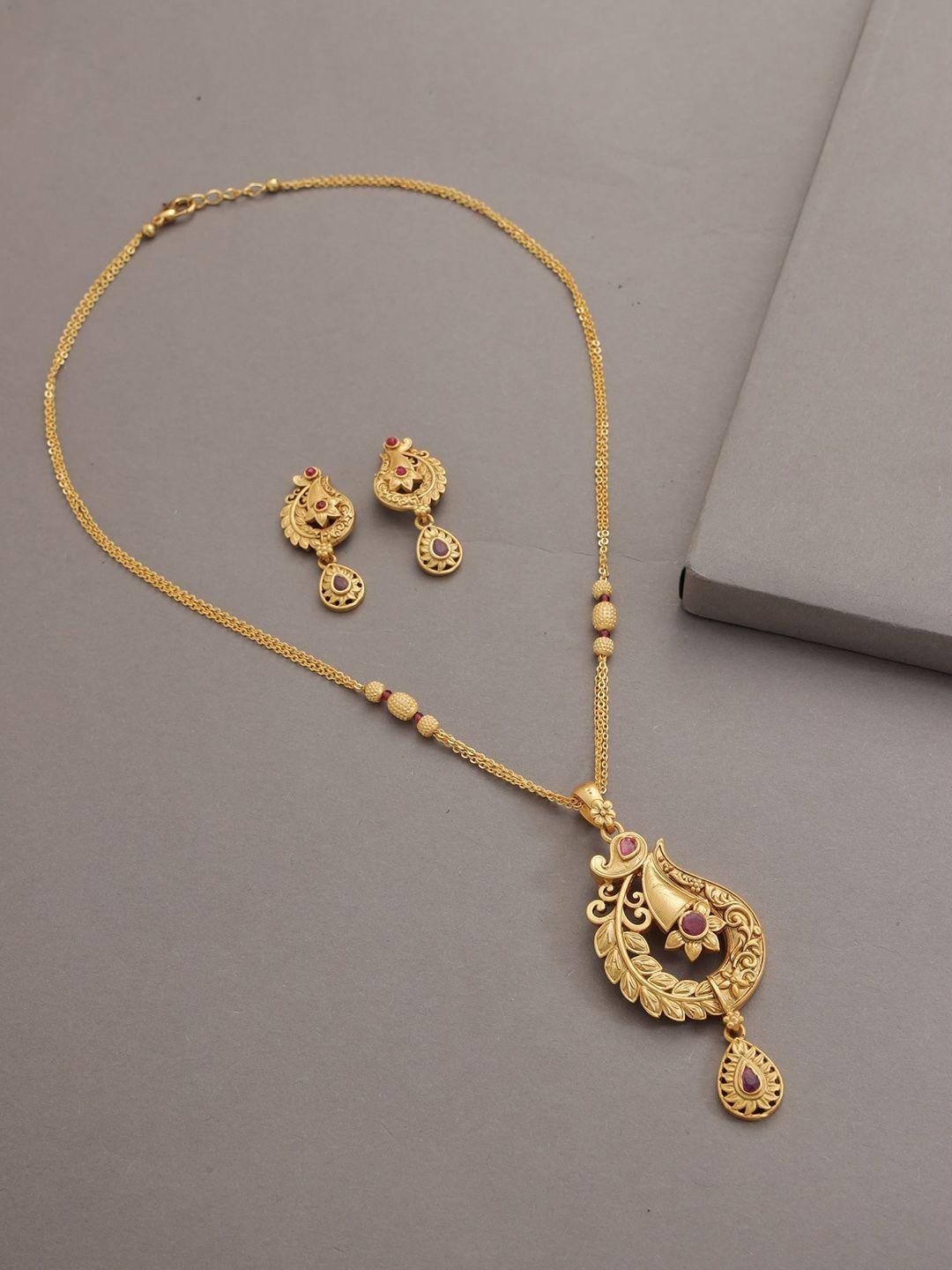 anouk gold-plated stone studded paisley shaped pendant necklace with earrings