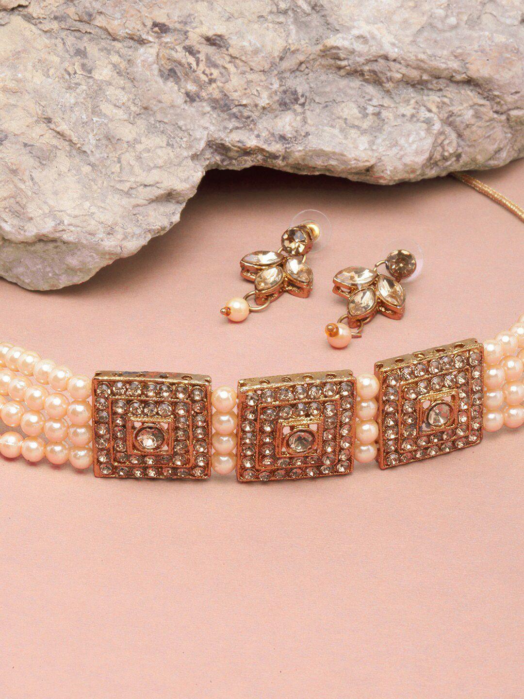 anouk gold-plated stones studded & beaded jewellery set