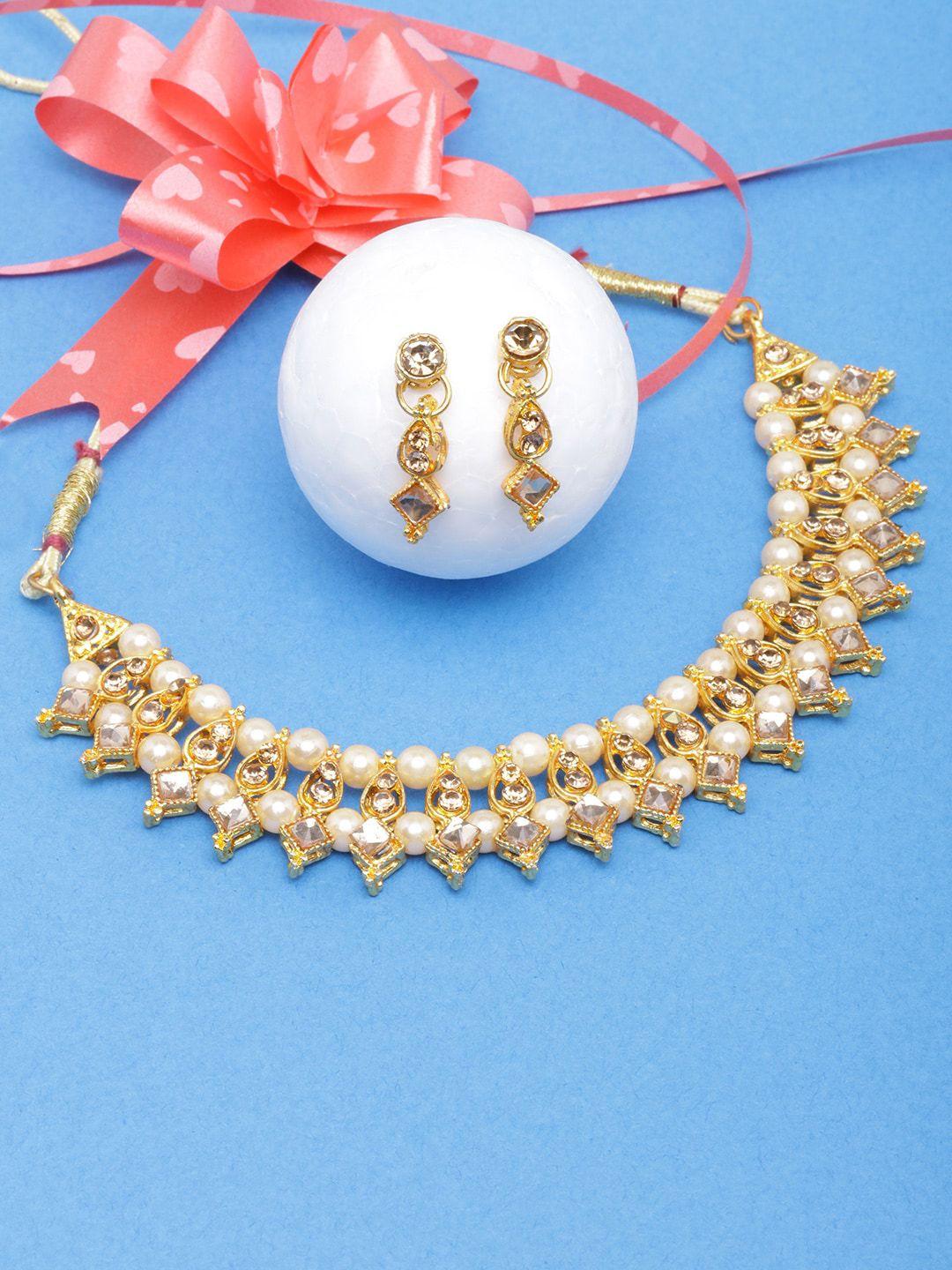 anouk gold-plated stones studded & pearls beaded jewellery set